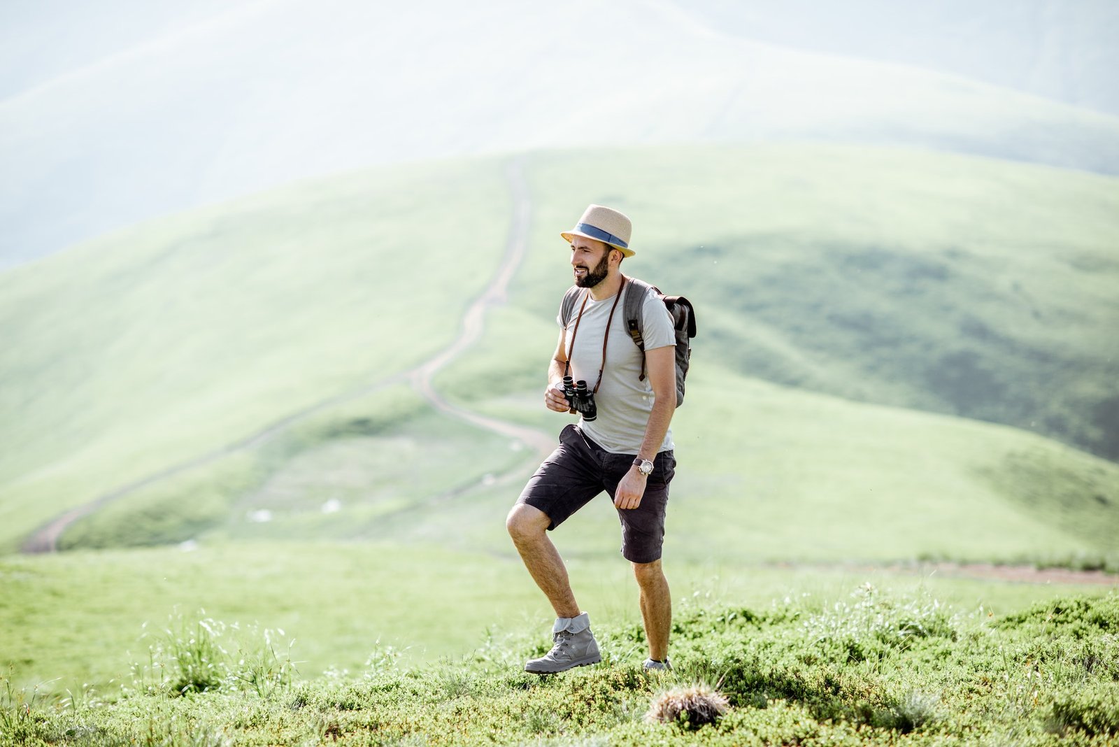 Man traveling in the mountains